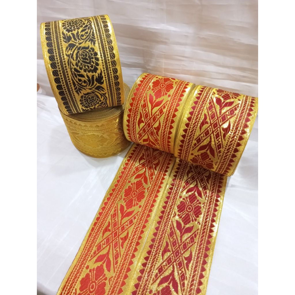 [Rol] Renda Tepi 9Cm/Renda Tepi Mas Motif Batik/Tepi Saput/Renda Tepi/Renda Pita Gamis/Tepi Bali