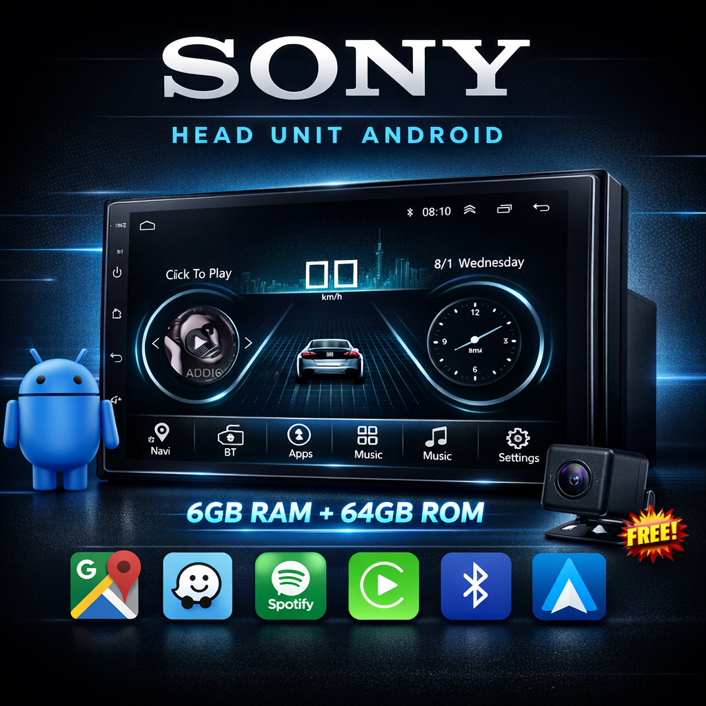 SONY Head Unit Android [ 6GB + 64GB ] Pemutar Mobil Android Full HD Multimedia MP5 Player
