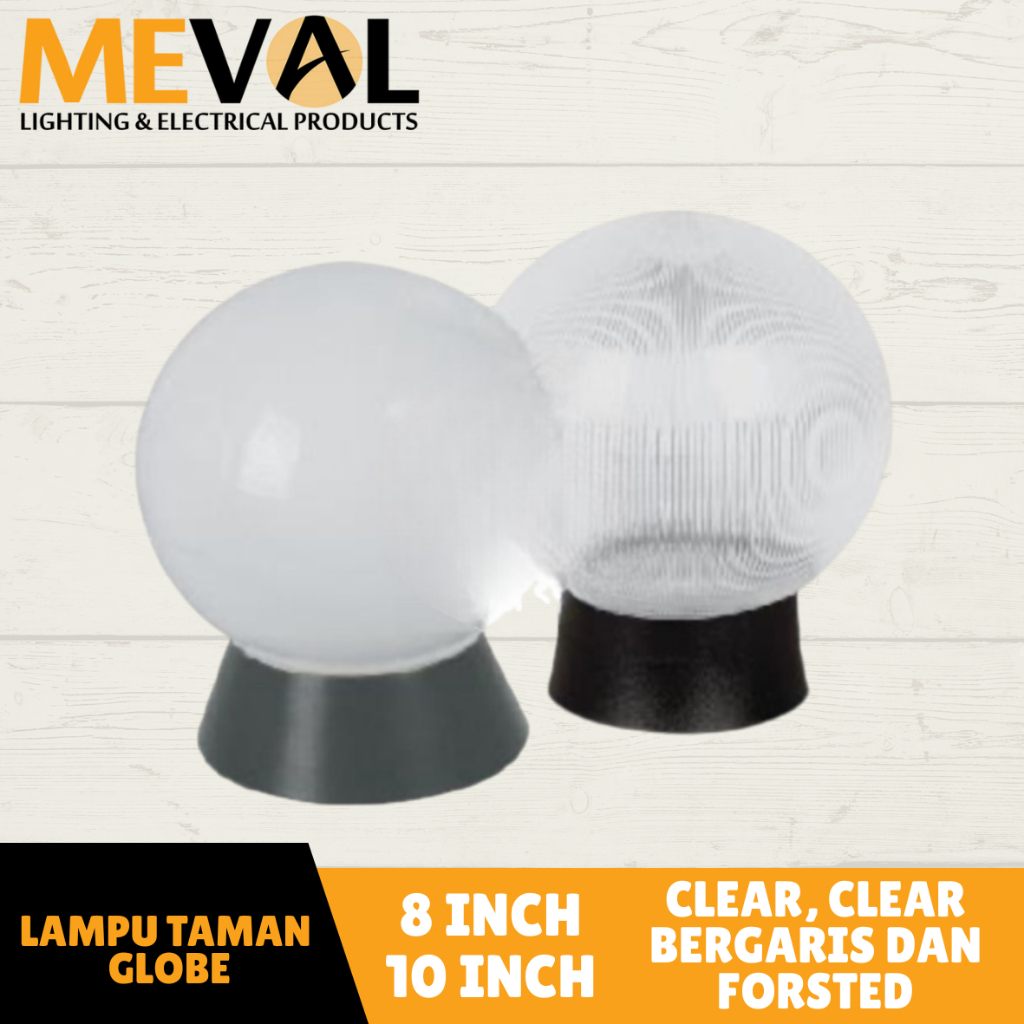 KAP LAMPU TAMAN BULAT 8 INCH 10 INCH E27 PLASTIK ACRYLIC FROSTED CLEAR GARIS