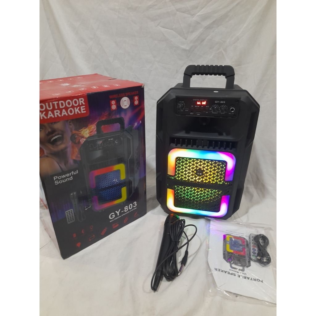 BATAM  super bass gy 803speaker portabel bluetooth Bonus mic kabel tersambung Ukuran 8 inchi22 x 18 