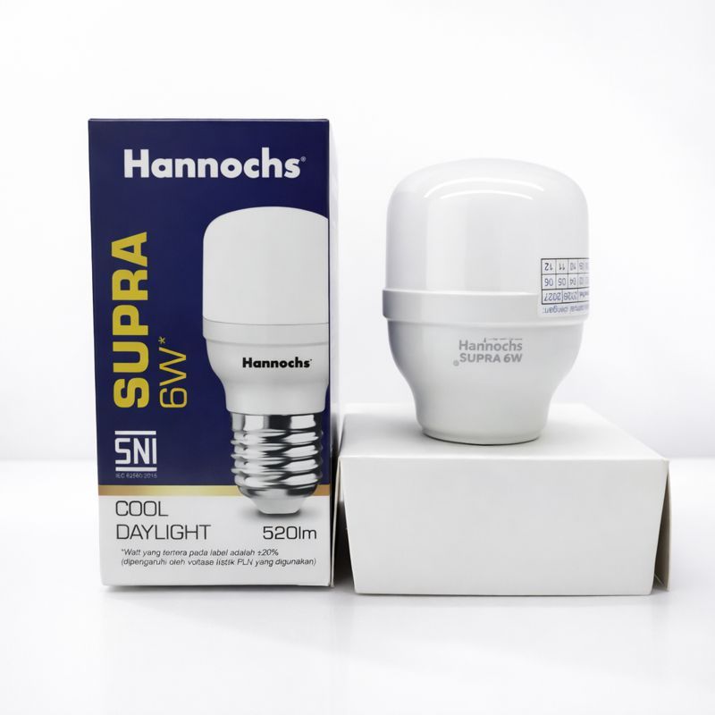 Bola Lampu LED Hannochs SUPRA 6W - Bohlam Lampu Rumah Terang, Hemat Listrik, Garansi