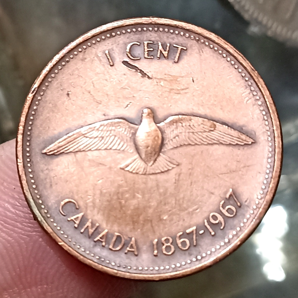 Koin Kuno Canada 1 Cent - Elizabeth II 2nd portrait, Confederation Tahun 1967