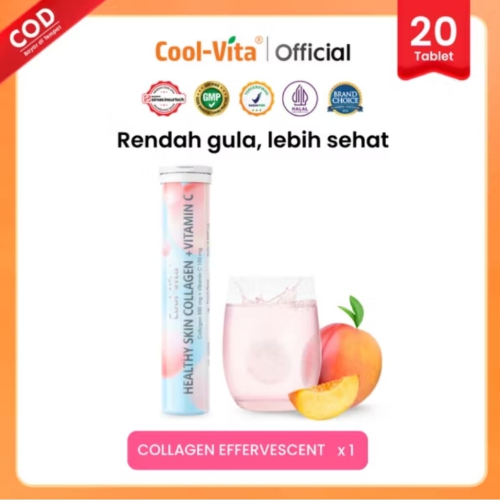 Coolvita 1 Tube 20 Tablet Collagen Effervescent- Tablet Larut Minuman Kolagen + Vitamin C