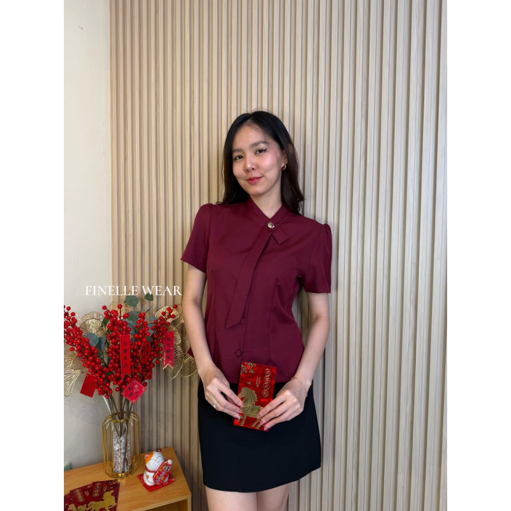 Daisy Atasan Cotton Top Blouse -  finellewear - Atasan  kerah Shanghai Lengan pendek Wanita