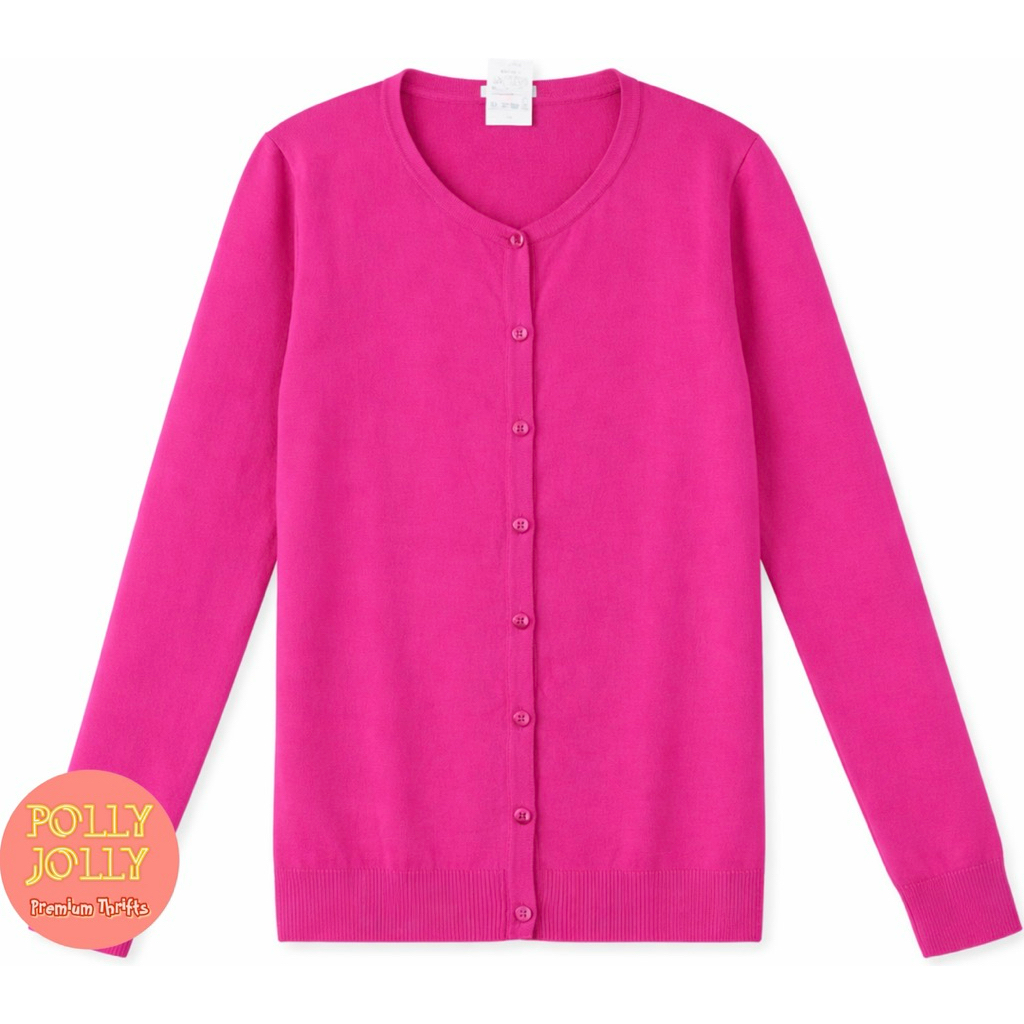 IENA - Cardigan Sweater Lengan Panjang Outer Rajut Warna Pink Fanta Fuschia (Preloved)