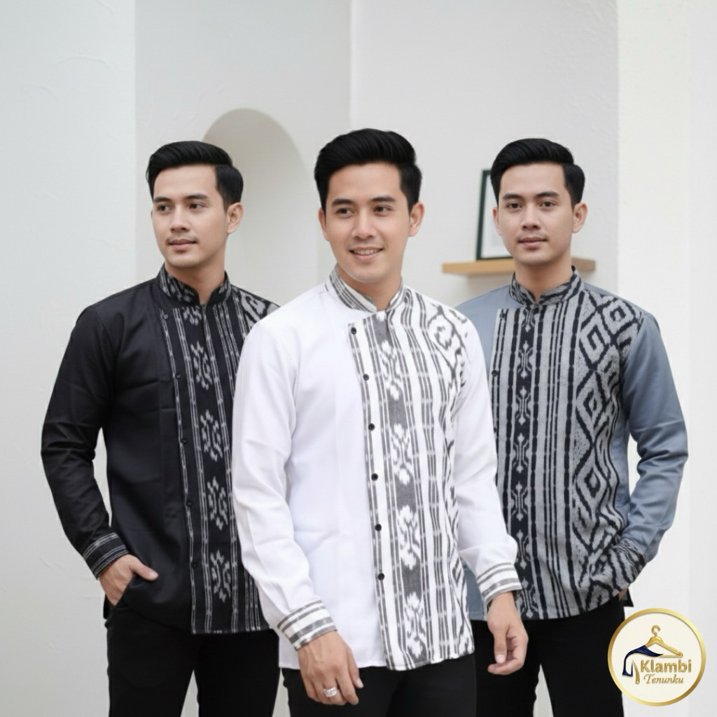Kemeja Tenun Pria Lengan Panjang/ Kemeja Tenun Kombinasi/ Kemeja Tenun Pria