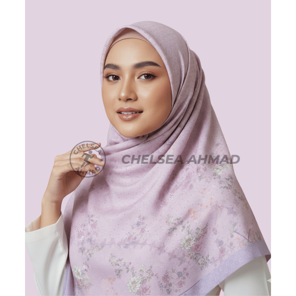 Hijab square voal motif WARNA PINK UNGU