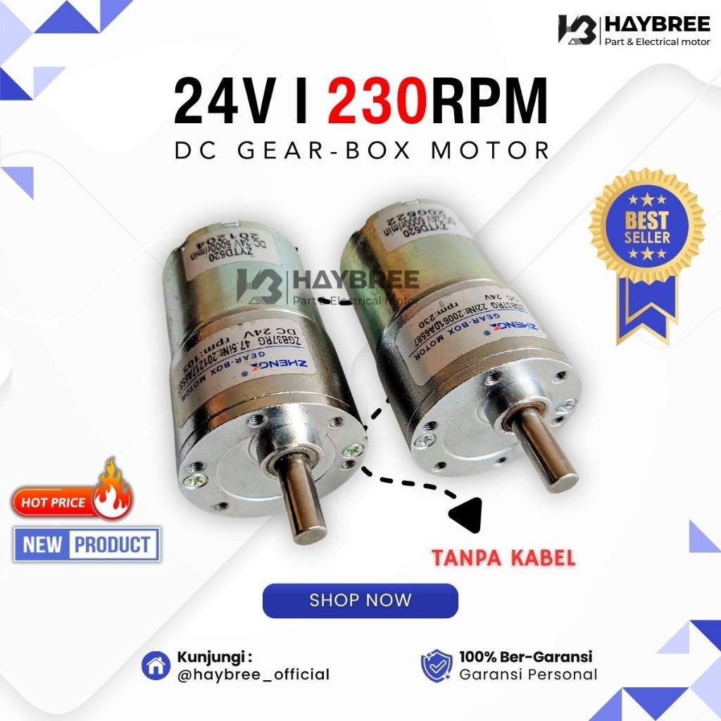 Dinamo DC Gearbox Motor ZHENG 24V 230RPM Model ZYTD520 Torsi Tinggi Ideal untuk Otomasi & Robotik