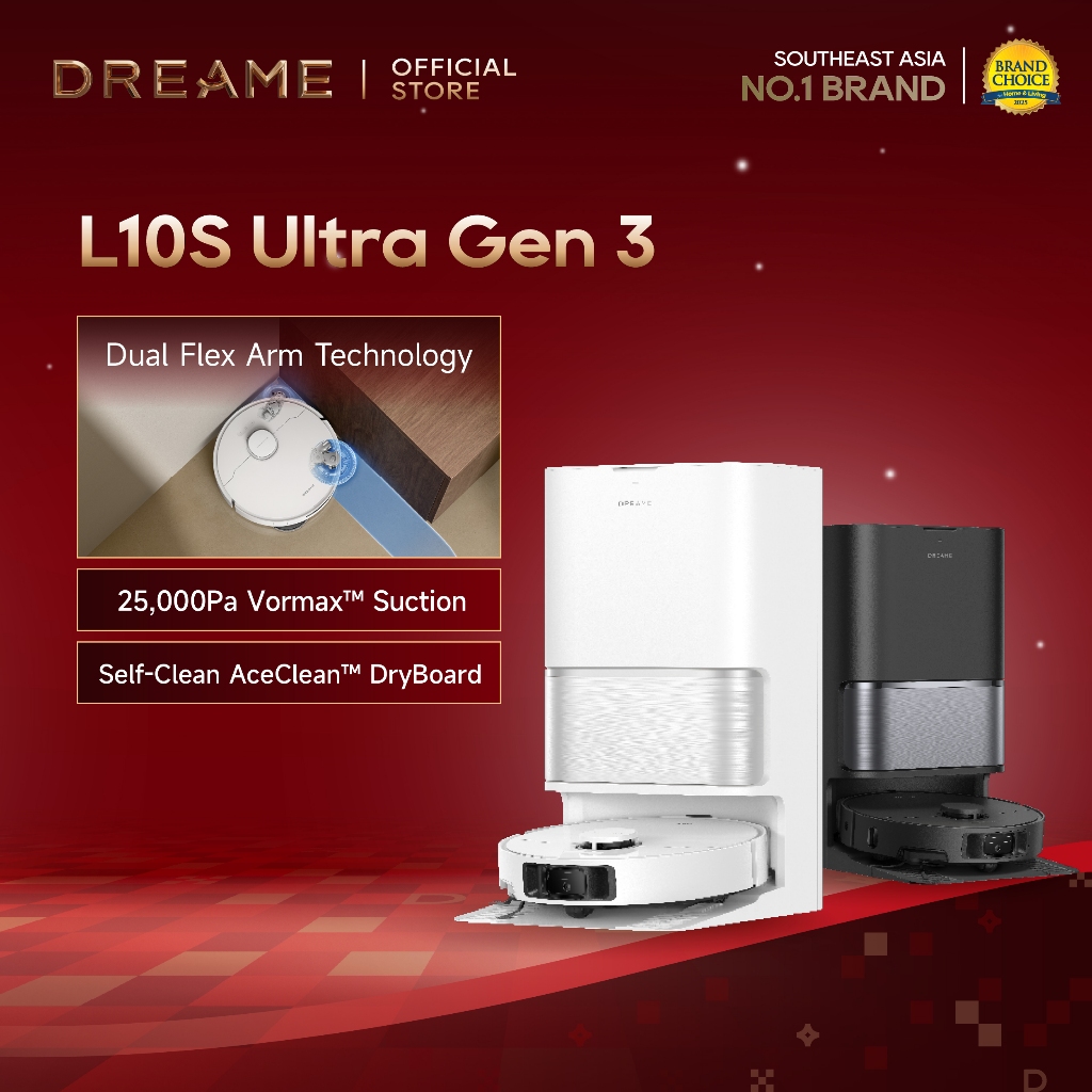 Dreame Robot Vacuum L10s Ultra Gen 3 | Daya Hisap Terkuat 25.000Pa | Dual Flex Arm Technology Bersih