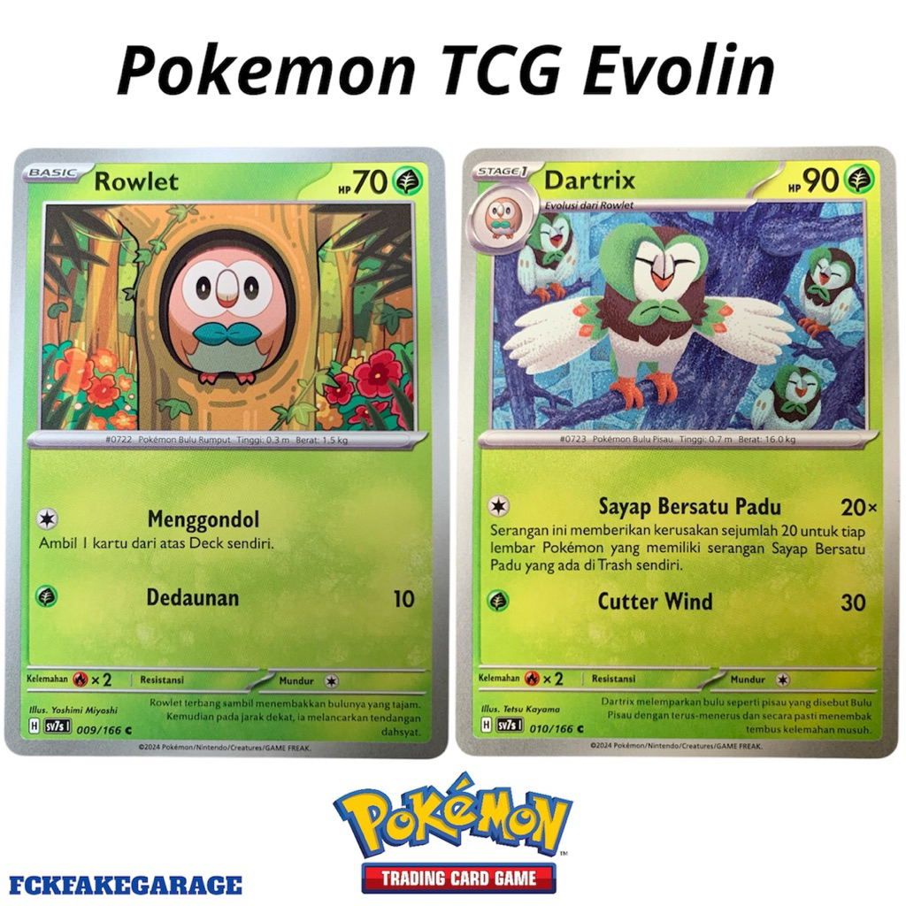 Pokemon TCG Rowlet C Evolin Dartrix C (sv7s 009&010/166) Original Card Indonesia