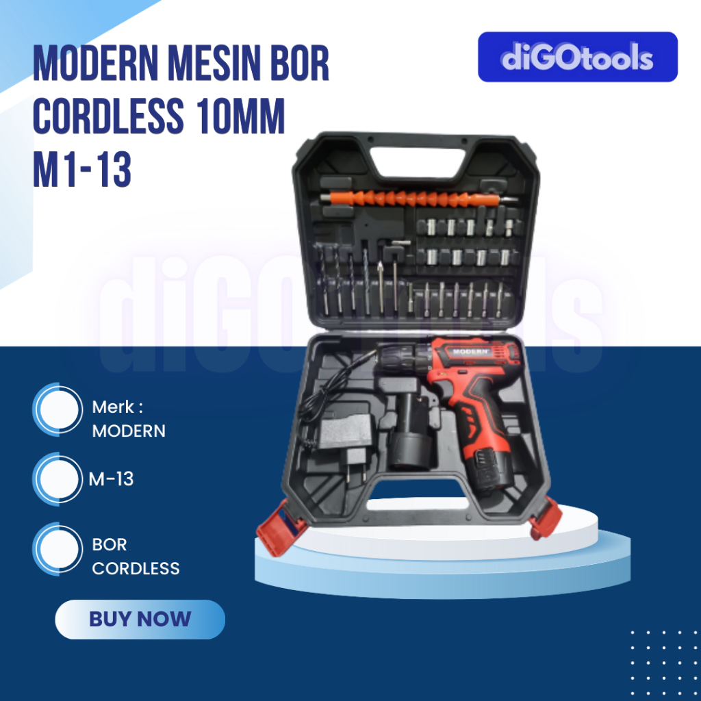 Modern Mesin Bor Batere Mesin Bor Cordless M13 10Mm - Modern Mesin Cordless Bor M13 Full Set - Bor