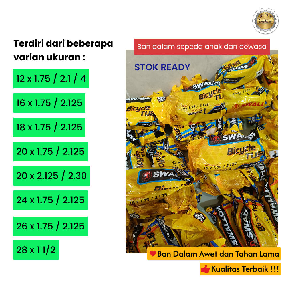 Ban Dalam Sepeda Swallow untuk sepeda Anak & Dewasa Ukuran 12 16 18 20 24 26 Inch – Ban Dalam Sepeda