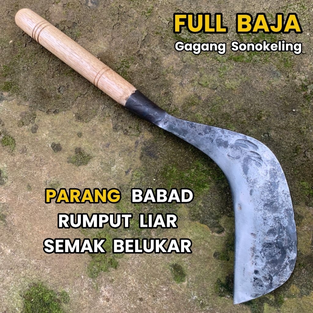 PARANG Rumput Baja Sepuh Model Kuluwung Gagang Kayu SONOKELING | Arit/Sabit Pemangkas Rumput Panjang
