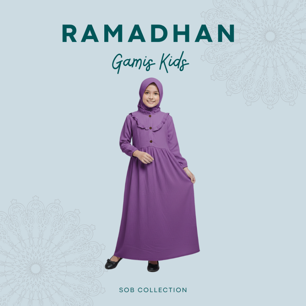 Gamis Anak Perempuan Usia 6-12 Tahun Cotton Polo Linen Premium Ungu Putih Denim Coklat Marun