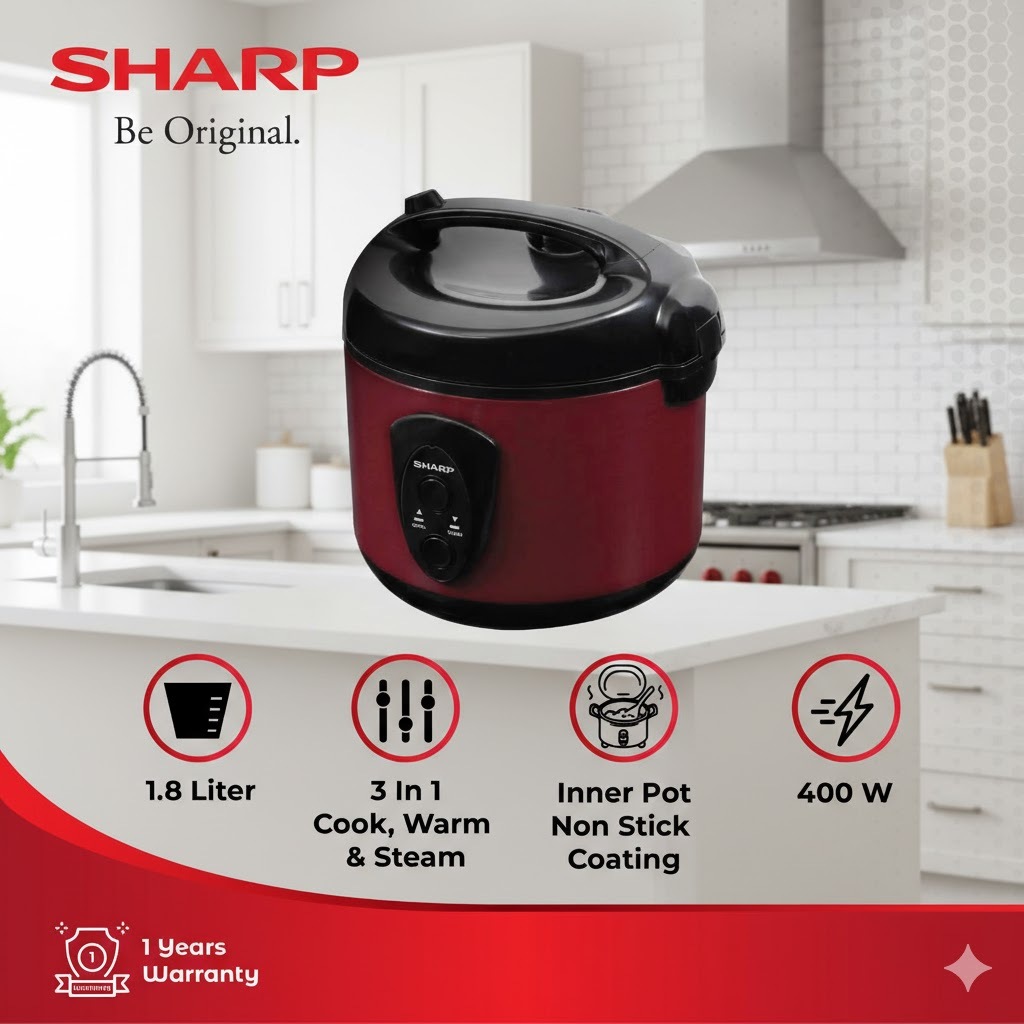 Sharp Magic Com KSN-18-MGRD 1.8 Liter Red Garansi Resmi-original