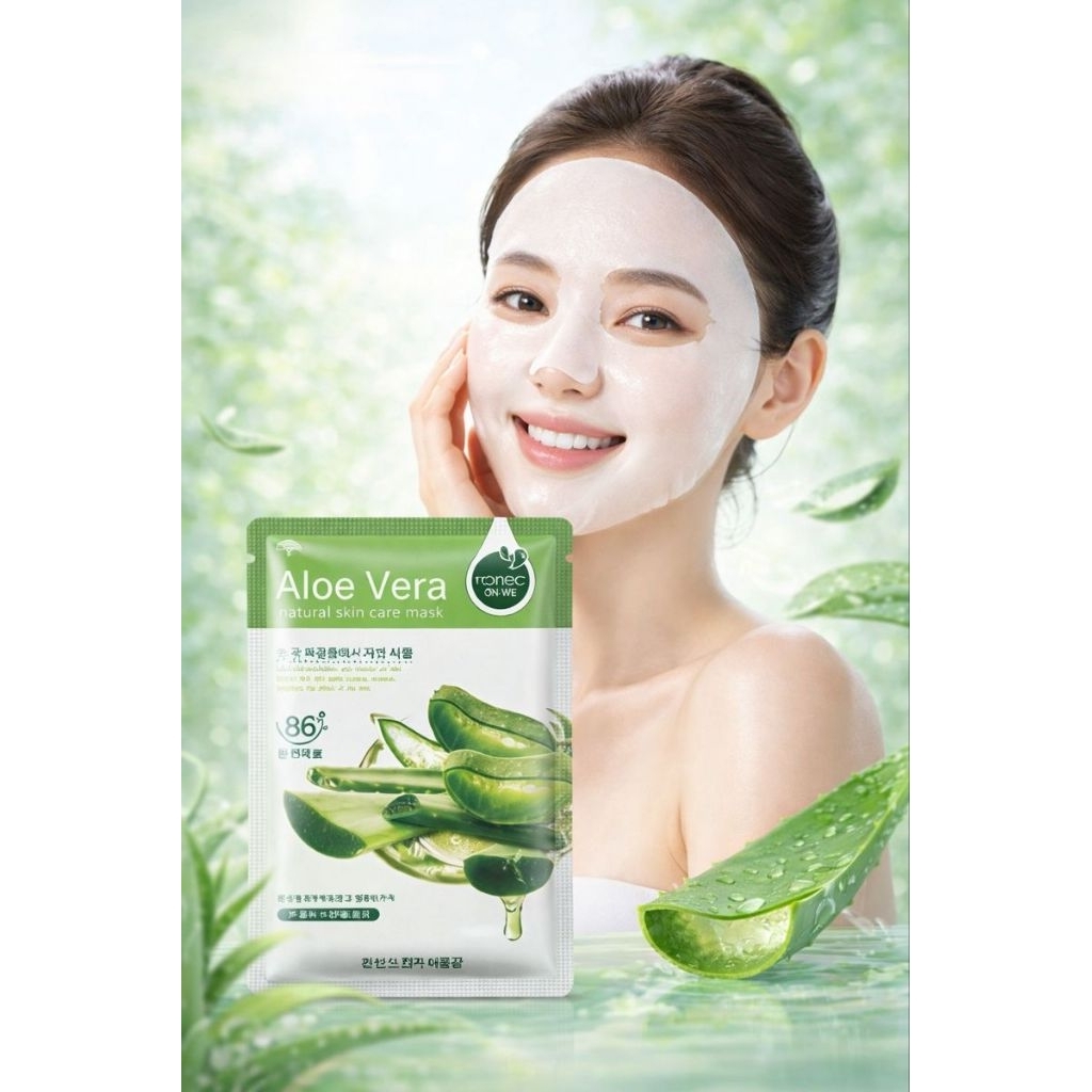 ORIGINAL Masker Wajah Aloe Vera Lidah Buaya Sheet Mask HCNA / Masker Muka Aloe Vera Facial Sheet Mas