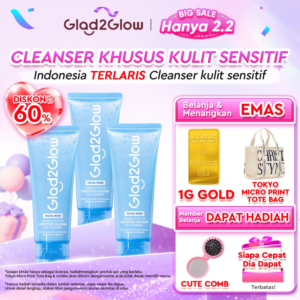 Glad2Glow Tremella Vita B5 Sensitive Calming Gel Cleanser facial wash skincare face wash sabun cuci 