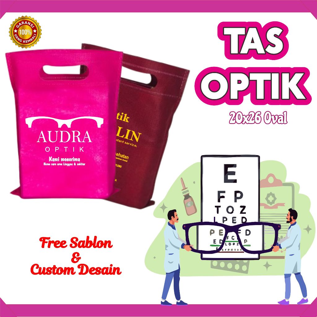 Tas Goodiebag Optik Kacamata Ukuran 20x26 Oval FREE SABLON