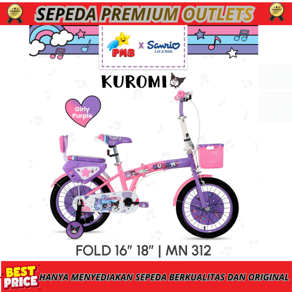 Sepeda Anak Lipat 16 18 Inch Kuromi 312