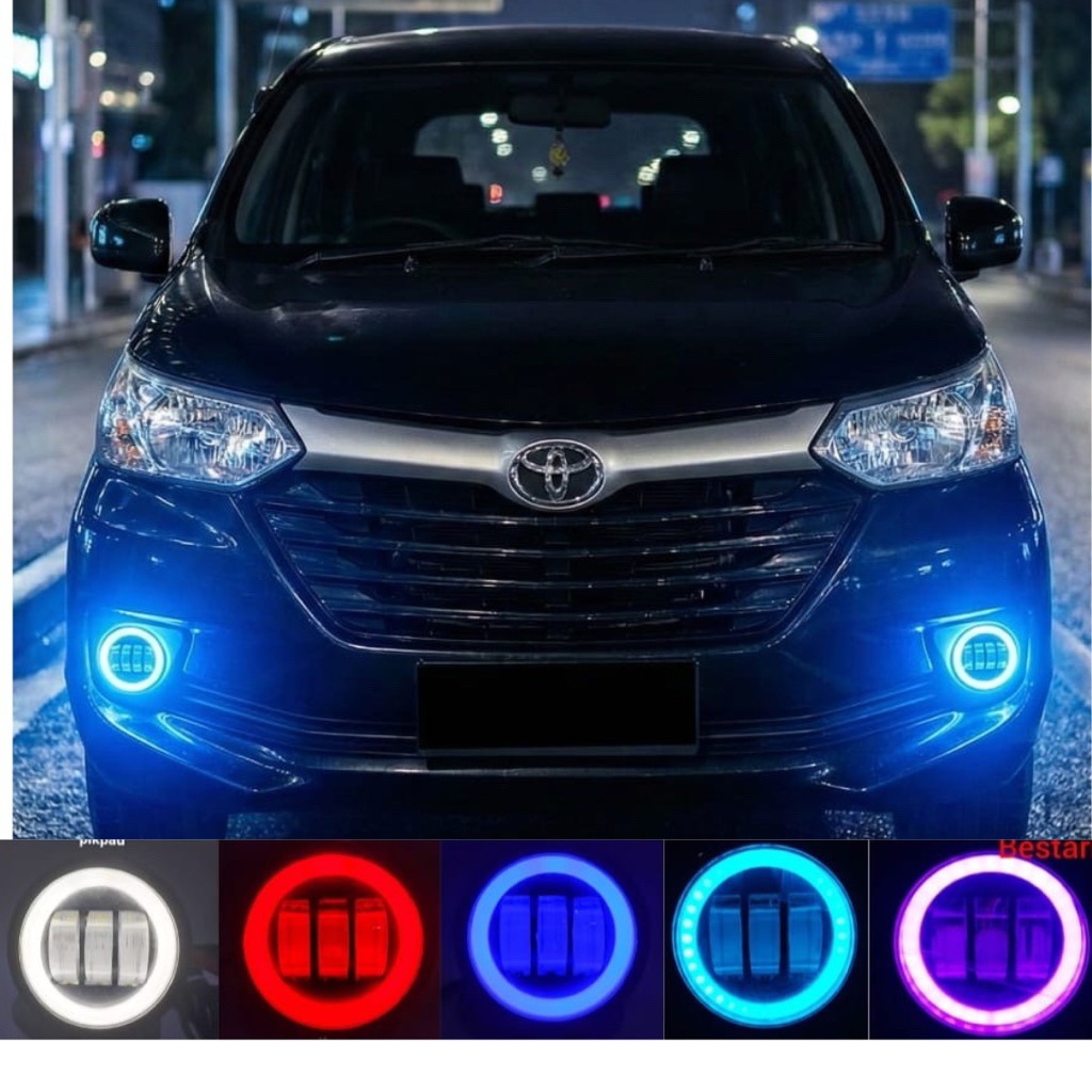 Foglamp Avanza Xenia Lampu Bemper Sorot Daymaker 3 Lensa Plus Warna Ring Angel Eyes 3,5 Inch 12-80Vo
