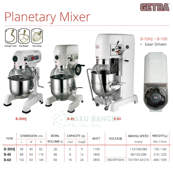 GETRA Planetary Mixer 30 Liter B-30HJ / Mixer Planetary GETRA 40L B 40 / Mixer Besar 60 Liter GETRA 