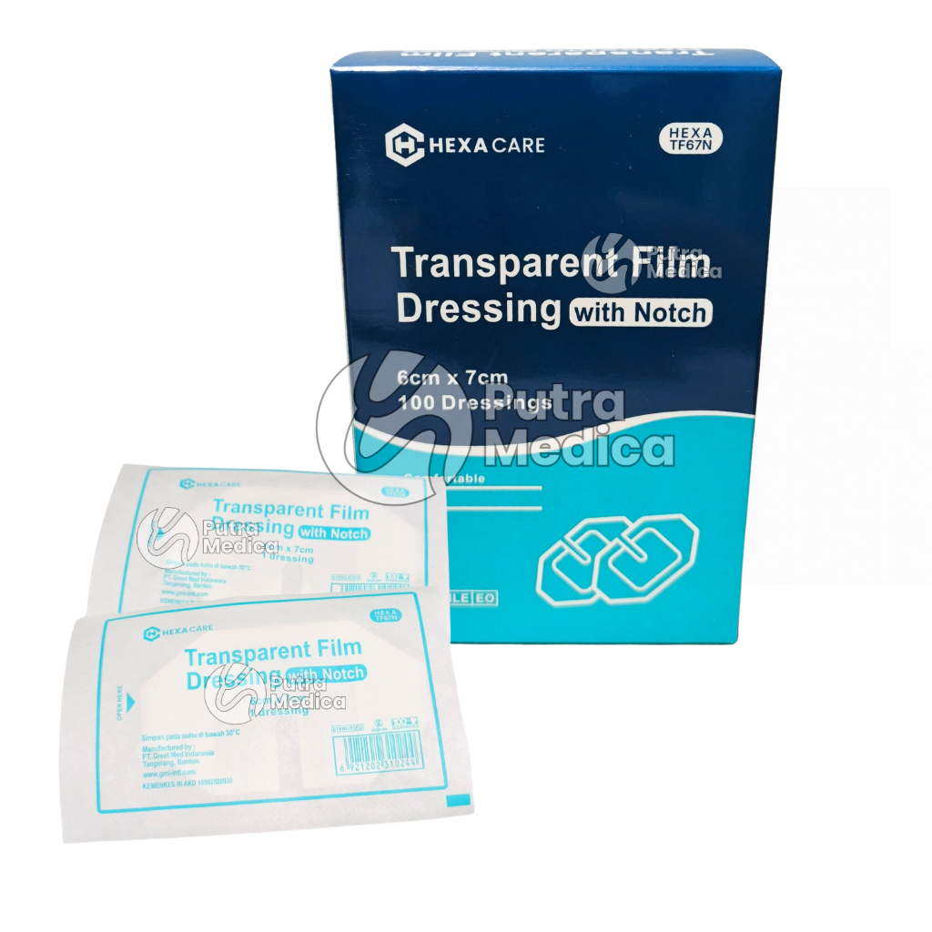 Hexa Care Transparent Film Dressing with Notch 6x7cm - 1 Box / Plester Infus IV Transparan Anti Air