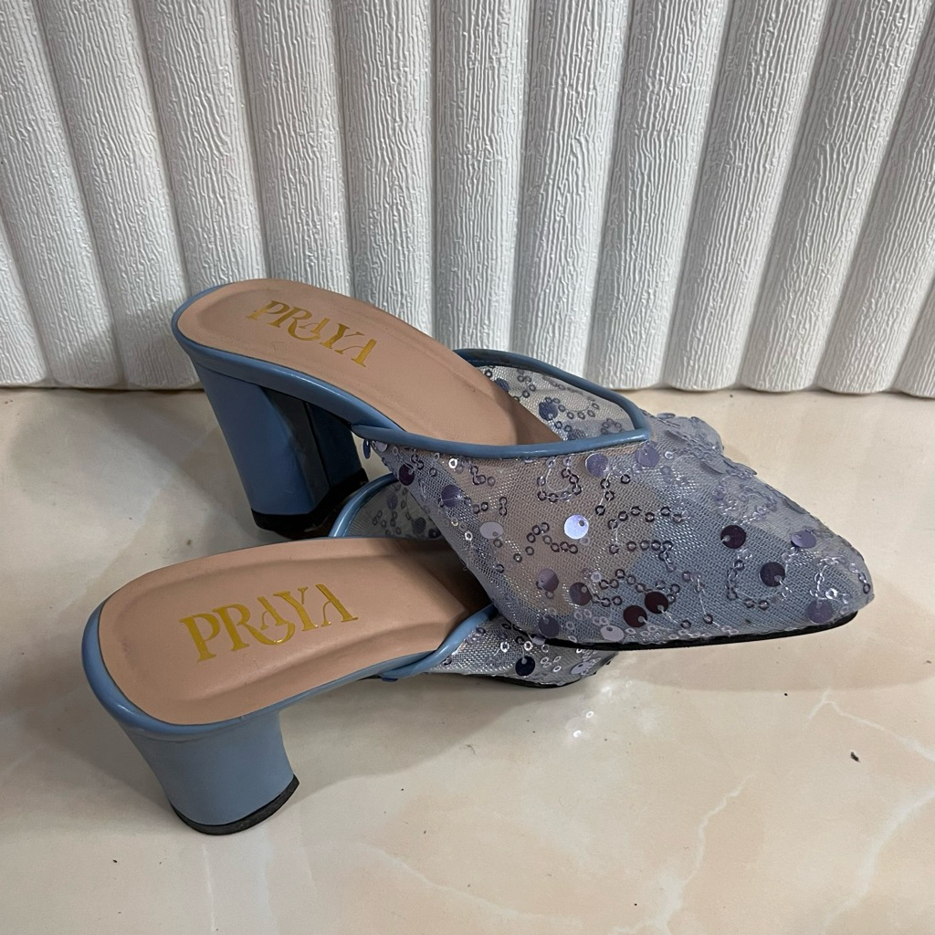 Heels Pengantin Brokat, Motif Payet, Hak 7 cm