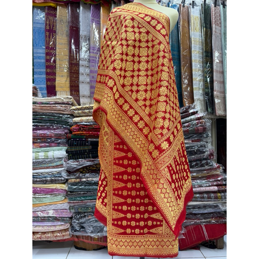 Songket Palembang Tenun Asli Benang Sutera Berlian Merah