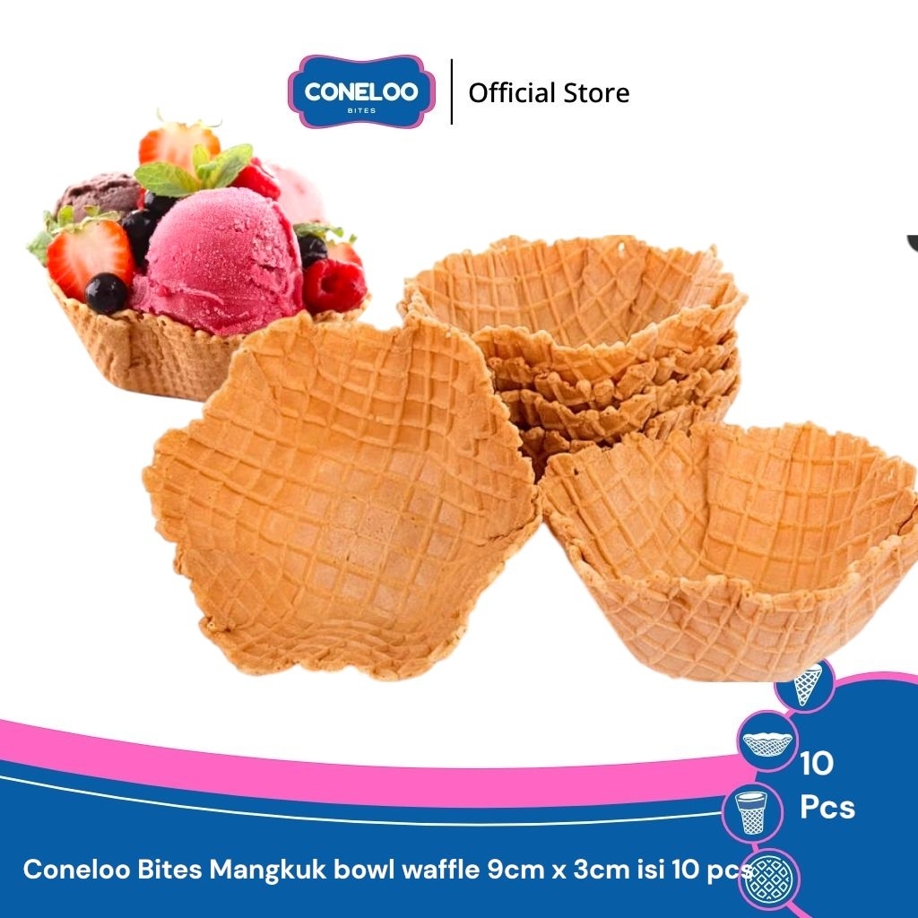 Coneloo Bites Cone Es Krim Mangkuk Bowl Waffle Diameter 9cm x 3cm Isi 10 pcs