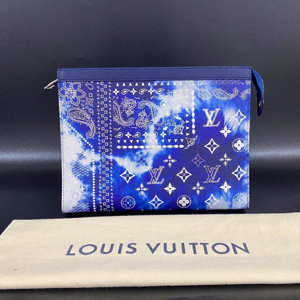 LV Pochette Voyage Mm Monogram Bandana Bleachead Blue likenew
