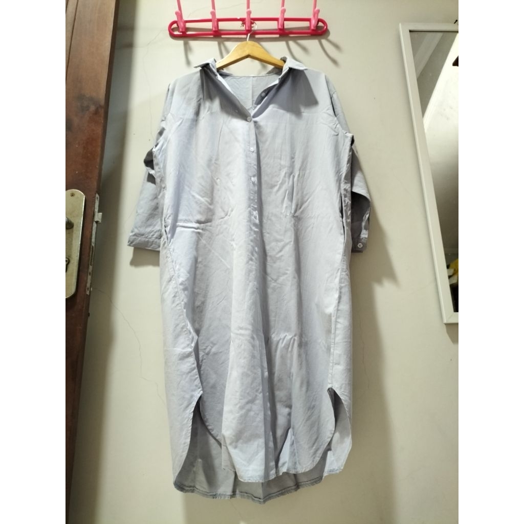 TUNIK KEMEJA DRESS KEMEJA KATUN WANITA BAJU WANITA BLUEGREY POLOS LUCU PL