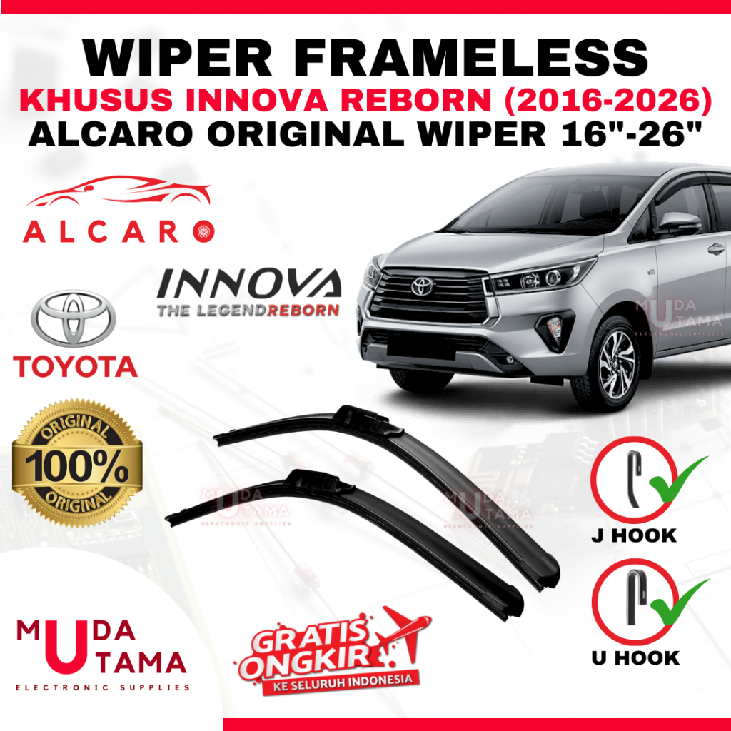 Wiper Frameless INNOVA REBORN 2016 s/d 2026 Original Alcaro - Sapu Kaca Innova Reborn - Wiper Innova