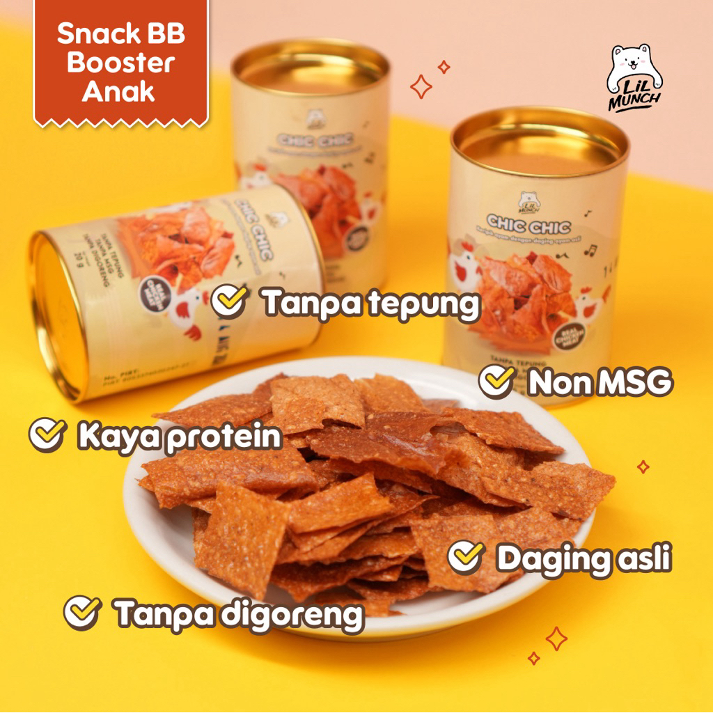 Lilmunch Snack Bayi 1 tahun - Keripik Daging Ayam chic chic - Cemilan bayi BB Booster- Snack Anak Se