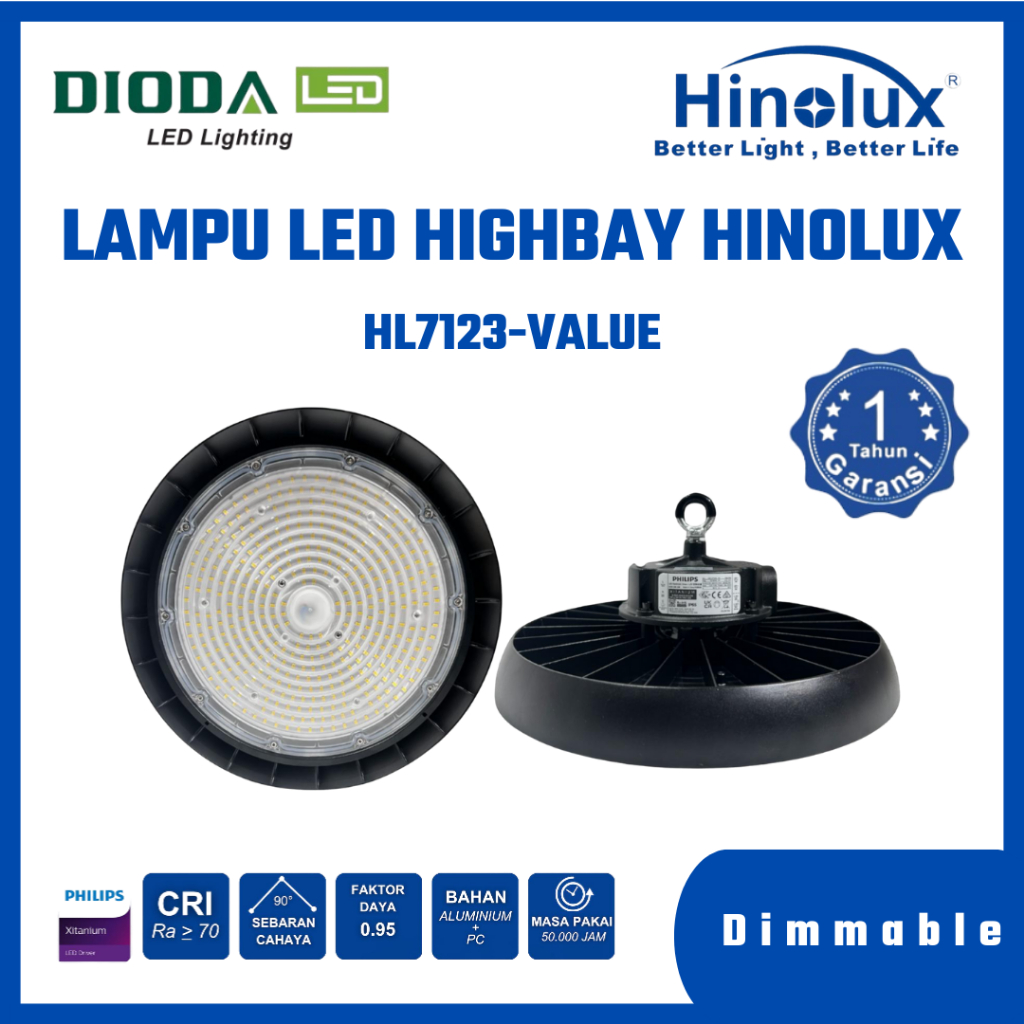 Hinolux LED UFO Highbay SMD2835 HL7123-Value IP65 SNI – Lampu Industri Hemat Energi 100W 200W