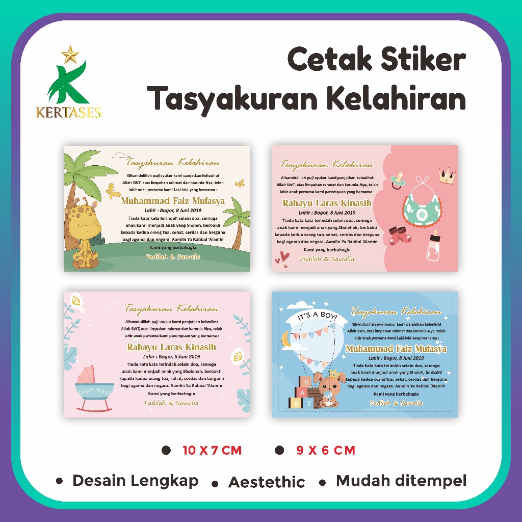 KERTASES - [ ISI 25 PC ] Stiker Tasyakuran Aqiqah/Tasyakuran kelahiran/Tasyakuran lahiran 40 hari