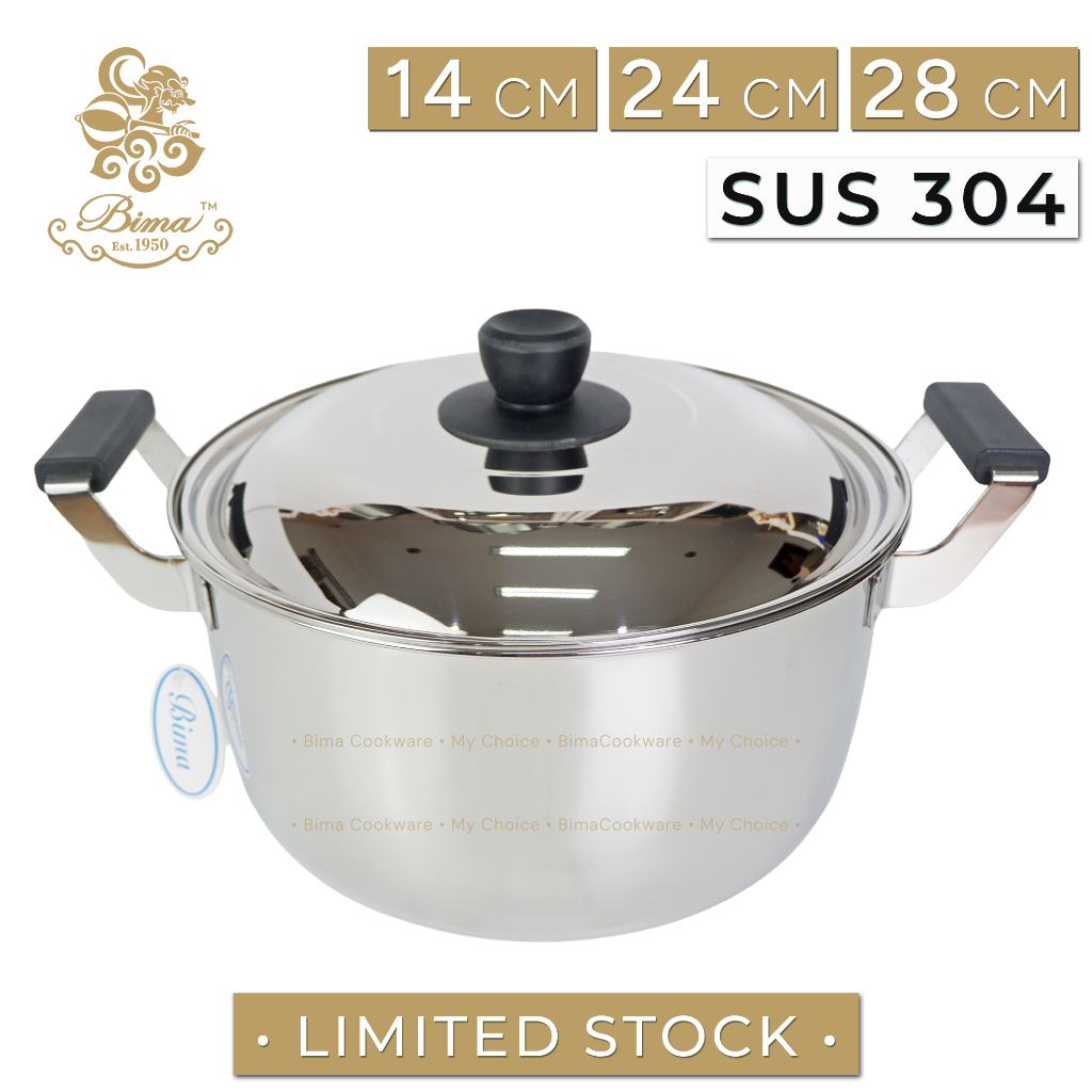 Panci Bima Stainless Steel SUS 304 14cm 24cm 28cm - Saucepot MPASI Food Grade + Tutup Stainless