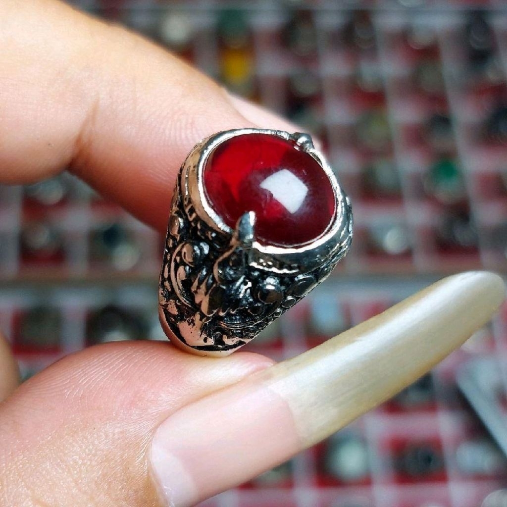 Cincin merah D5 merah merona dim 12mm batu akik pria terlaris