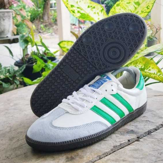 Sepatu Casual Adidas Samba Putih Hijau Kulit