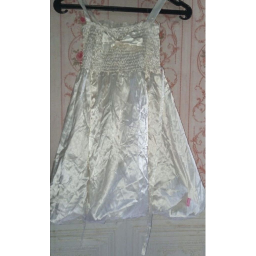 Gaun Pesta Anak Satin Balon Kerut