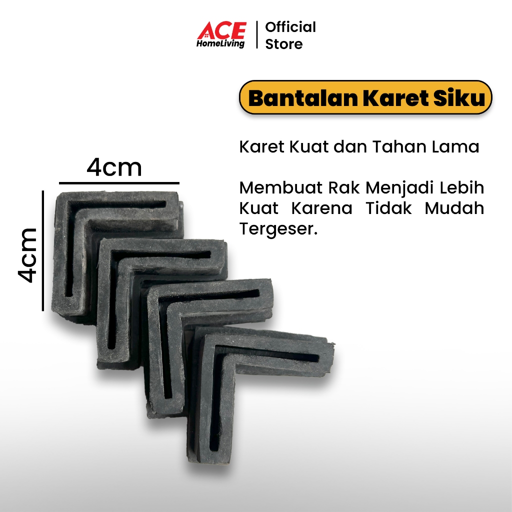 Bantalan Karet Rak Siku 4x4 CM (1 Set 4 Pcs) | Pelindung Lantai Rak Besi Anti Geser & Awet
