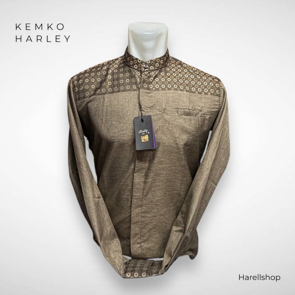 Kemko Koko HARLEY 2026 – Emas Bronze Tua – Tangan Panjang – Katun Import Premium