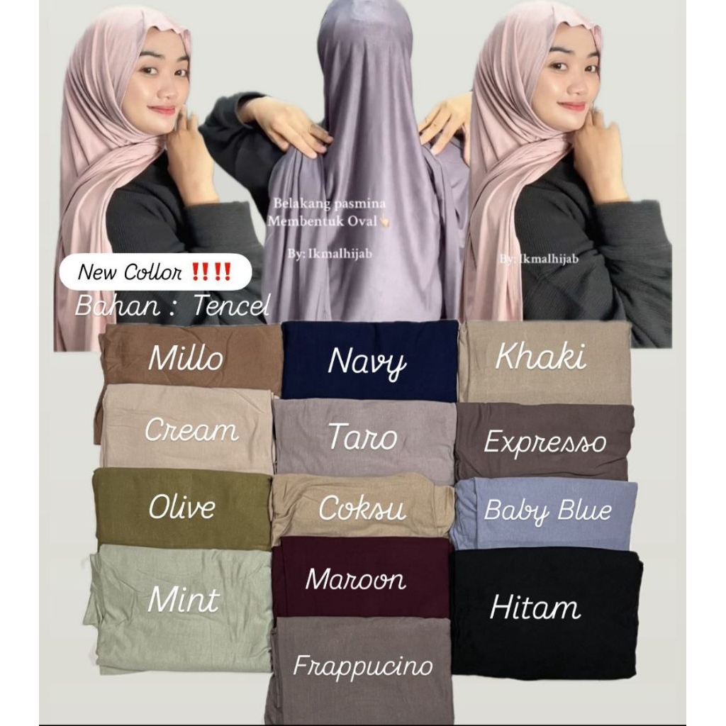 Jilbab Pashmina Instan Jersey Premium - Hitam, Lembut, Nyaman, Model Oval