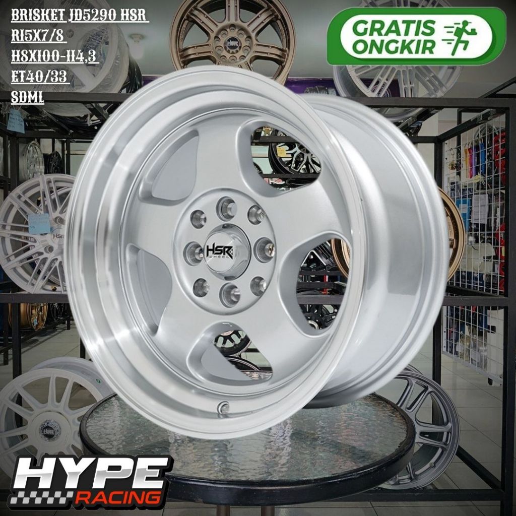 Velg Mobil Celong Ring 15 HSR BRISKET R15 Silver LEBAR 7/8 untuk BRIO , AGYA , JAZZ , YARIS , VIOS
