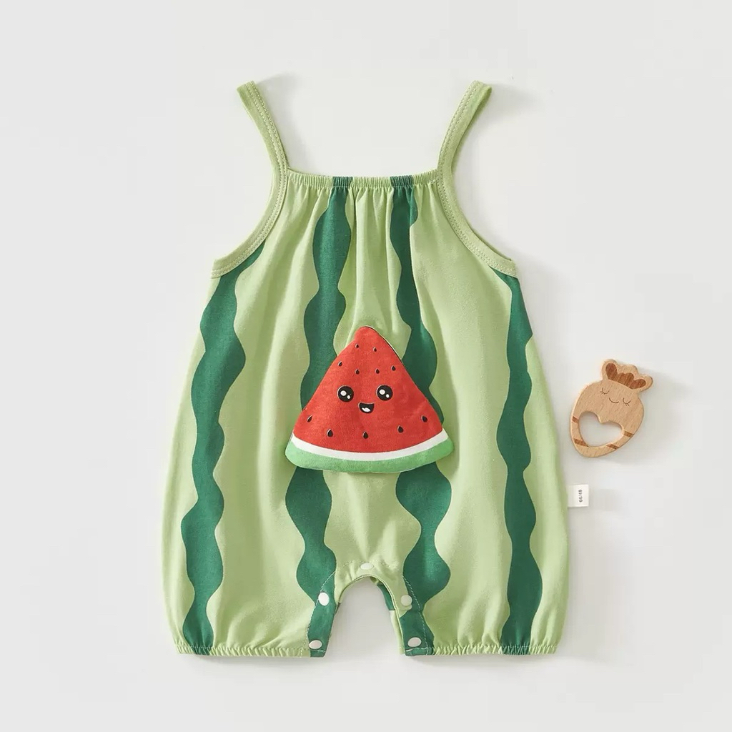 Baby Jumpsuit Watermelon for Girl or Boy | Baju Kodok Semangka Satu Tali Bayi Anak Perempuan Laki-la