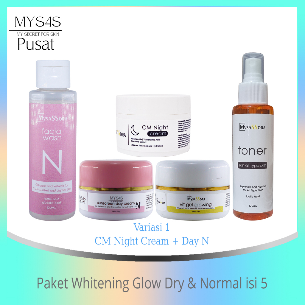 Mysas skincare paket Whitening glow normal & kering isi 5 / original termurah untuk kulit kering nor