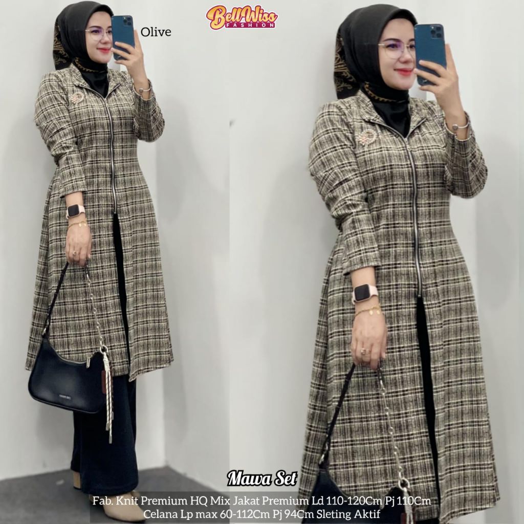 MAWA SET Marsella Fashion - oneset wanita premium super cakep - tunik bahan kaos jakat import tebal 