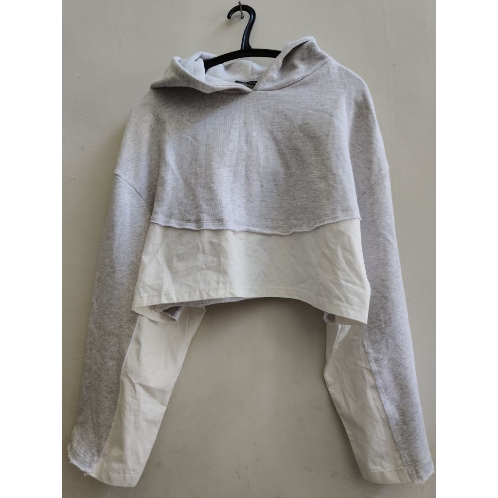 ZARA CROP HOODIE KOMBINASI / SWEATER CROP ABU PUTIH / SWEATER OVERSIZE