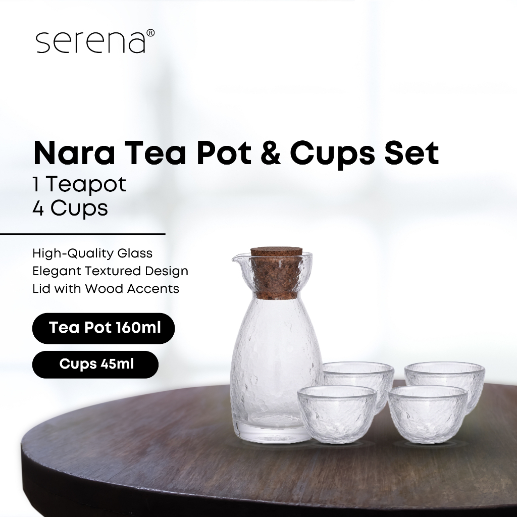 Serena - Set Teko Teh Kaca Dengan Cup Kecil Nara