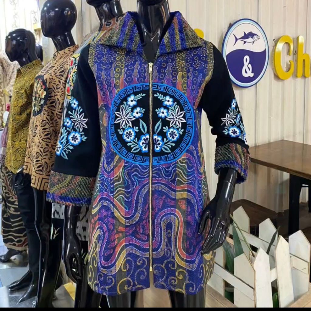 ATASAN TUNIK WANITA BAHAN TENUN LAPISAN FURING TRIKODE COMBINASI  JAITAN BORDIR EXCLUSIVE THAMRIN CI