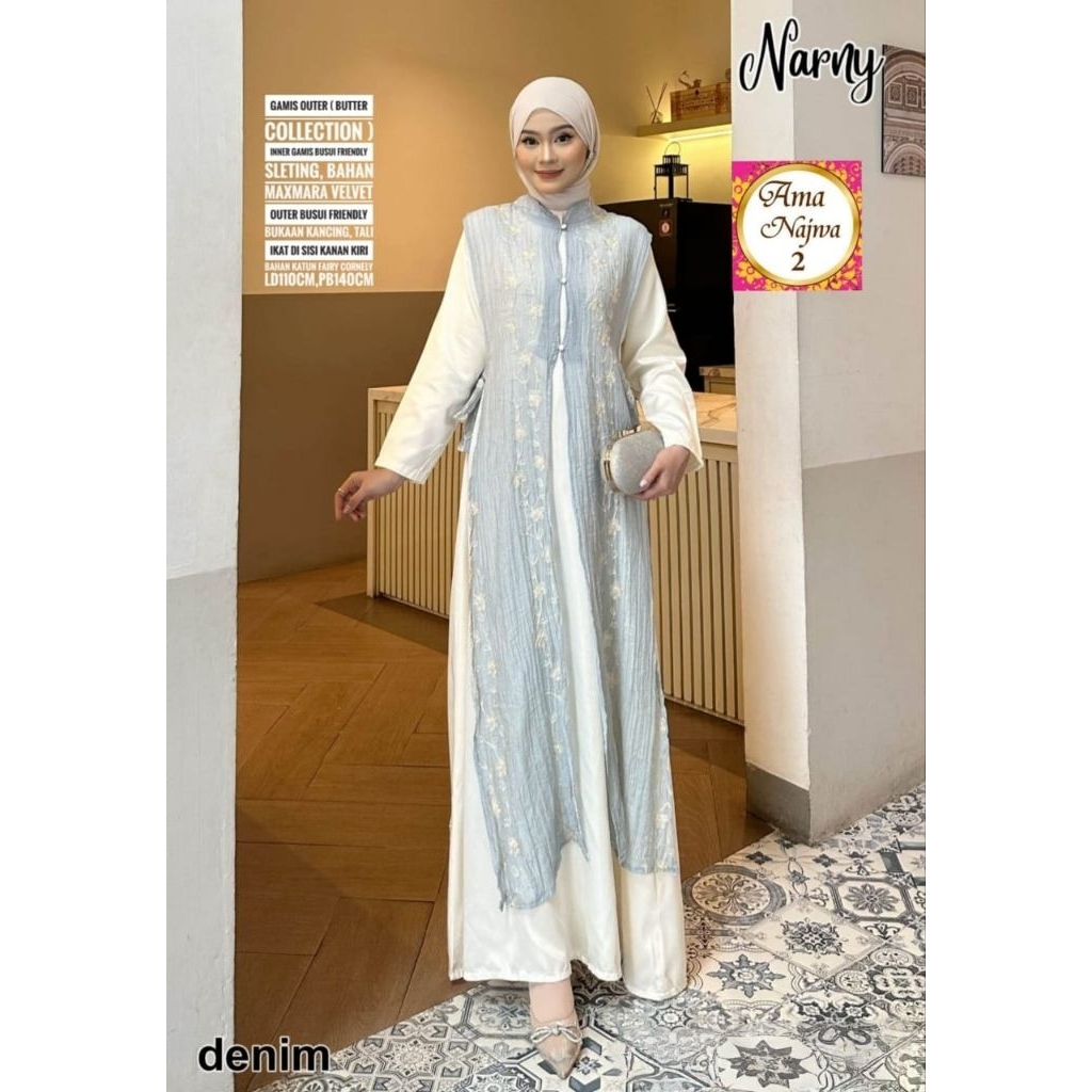 --kyi.fashion--  Narny Dress Set Outer Wanita motif polos bahan maxmara mix  katun Ld 110 Premium